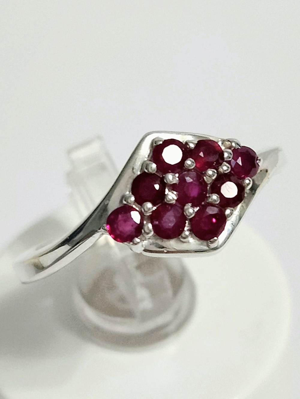 Ruby Sterling Silver Deep Red Gemstone Cluster Ring size 7.25